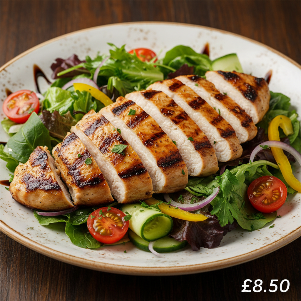 Chicken steak on salad