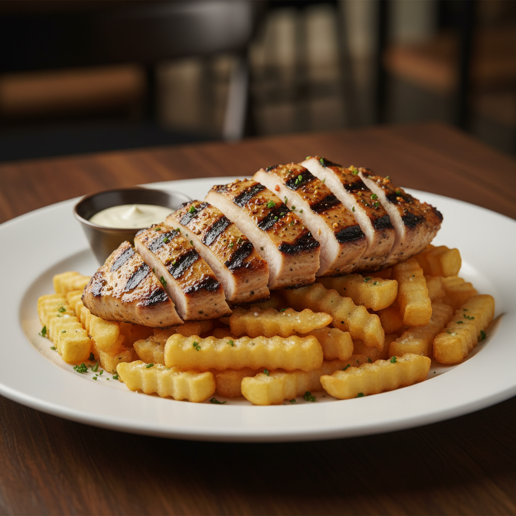 Chicken steak on chips